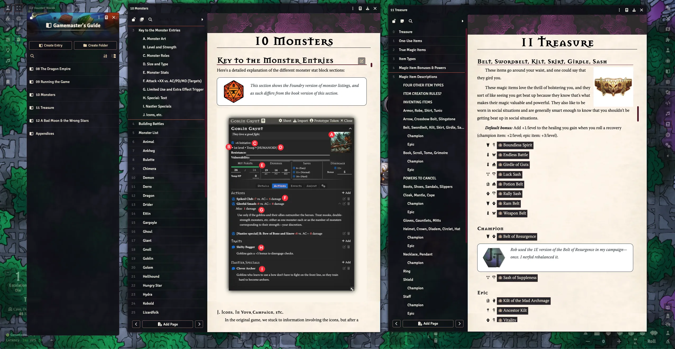 Screenshot of the 2e Monsters and Magic Items journal entries